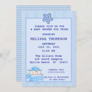Twin Boys Baby shower Invitation Kaart