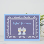 Twin Boys Baby shower Nodig Blauw uit Kaart (Staand voorkant)