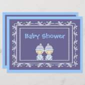 Twin Boys Baby shower Nodig Blauw uit Kaart (Voorkant / Achterkant)