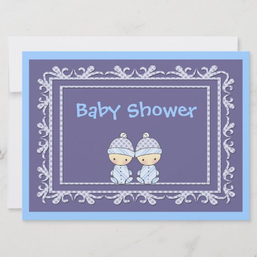 Twin Boys Baby shower Nodig Blauw uit Kaart (Voorkant)