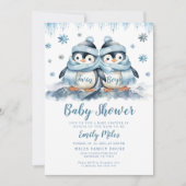 Twin Boys Baby shower Pinguïnuitnodiging Kaart (Voorkant)