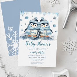 Twin Boys Baby shower Pinguïnuitnodiging Kaart
