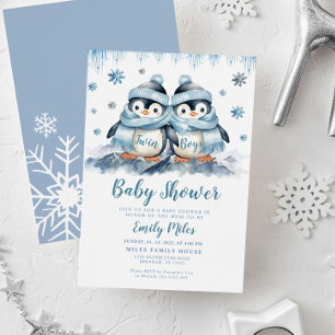 Twin Boys Baby shower Pinguïnuitnodiging Kaart
