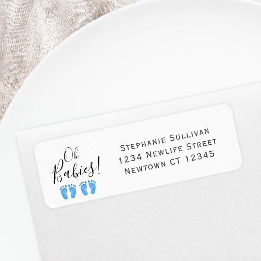Twin Boys' Baby Shower Return Address Etiket