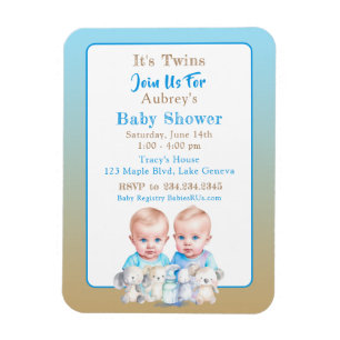 Twin Boy's Baby shower Waterverven Magneet