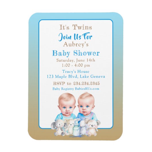 Twin Boy's Baby shower Waterverven Magneet (Verticaal)