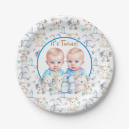 Twin Boy's Baby shower Waterverven Papieren Bordje