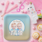 Twin Boy's Baby shower Waterverven Papieren Bordje (Feest)