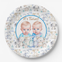 Twin Boy's Baby shower Waterverven Papieren Bordje