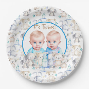 Twin Boy's Baby shower Waterverven Papieren Bordje