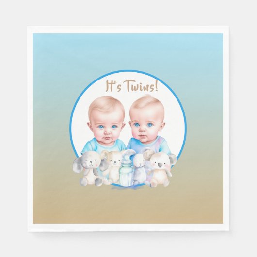 Twin Boy's Baby shower Waterverven Servet (Voorkant)