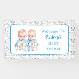 Twin Boy's Baby shower Waterverven Spandoek