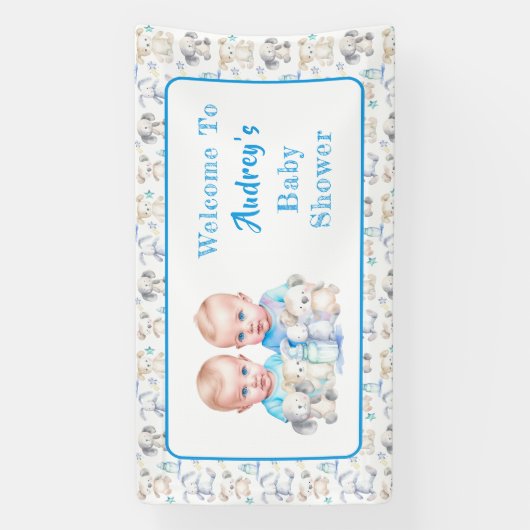 Twin Boy's Baby shower Waterverven Spandoek (Verticaal)
