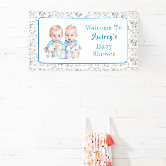 Twin Boy's Baby shower Waterverven Spandoek (Insitu)