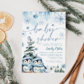 Twin Boys Baby shower Winterpinguïn Blauw Kaart