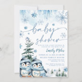 Twin Boys Baby shower Winterpinguïn Blauw Kaart (Voorkant)