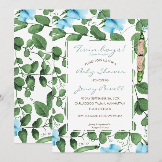 Twin Boys baby showers twee erwten in een pod invi Kaart (Voorkant / Achterkant)