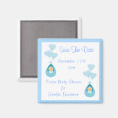 Twin Boys & Balloons Save The Date Baby shower Magneet (Voorkant / Achterkant)