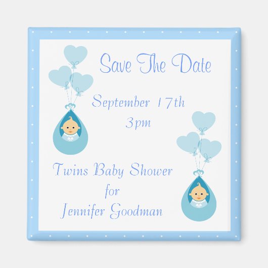 Twin Boys & Balloons Save The Date Baby shower Magneet (Voorkant)