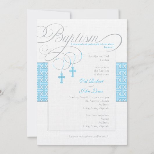 Twin Boys Baptism Invitation Kaart (Voorkant)
