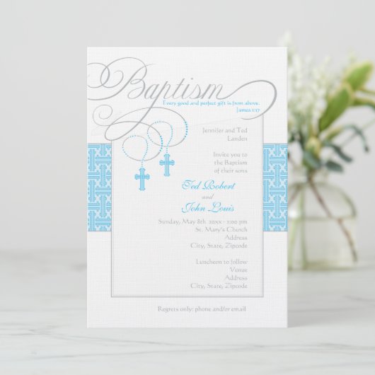Twin Boys Baptism Invitation Kaart (Staand voorkant)