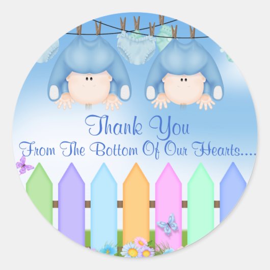 Twin Boys BEDANKT GUNSTEN Baby shower Ronde Sticker (Voorkant)