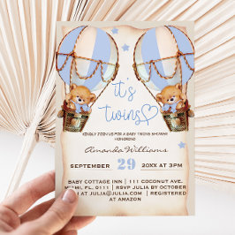 Twin Boys Beer Balloon & Stars Baby shower Boho Kaart