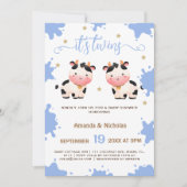 Twin Boys Blauw Koe Baby shower Boho Kaart (Voorkant)