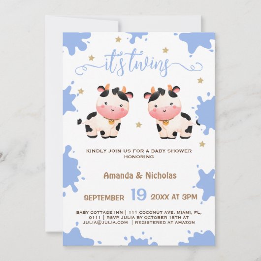 Twin Boys Blauw Koe Baby shower Boho Kaart (Voorkant)