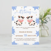 Twin Boys Blauw Koe Baby shower Boho Kaart (Staand voorkant)