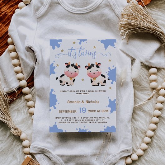 Twin Boys Blauw Koe Baby shower Boho Kaart