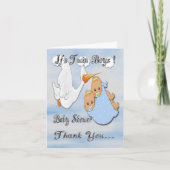 Twin Boys Blonde Stork Baby shower Bedankt Card (Voorkant)