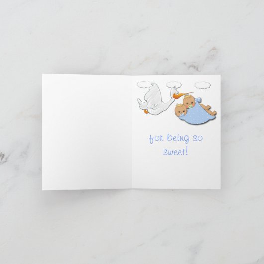 Twin Boys Blonde Stork Baby shower Bedankt Card (Binnen)