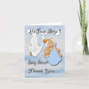 Twin Boys Blonde Stork Baby shower Bedankt Card