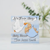 Twin Boys Blonde - Stork Baby Shower Invitations Kaart (Staand voorkant)