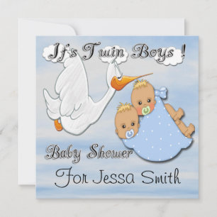 Twin Boys Blonde - Stork Baby Shower Invitations Kaart