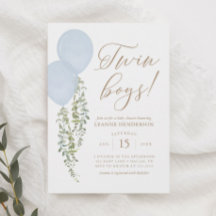 Twin Boys Blue ballon Eucalyptus Baby shower