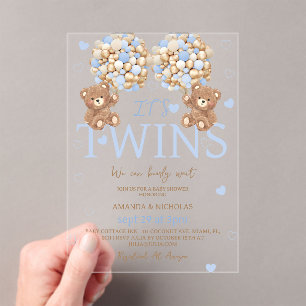 Twin Boys Blue Beer Baby shower Acryl Uitnodigingen