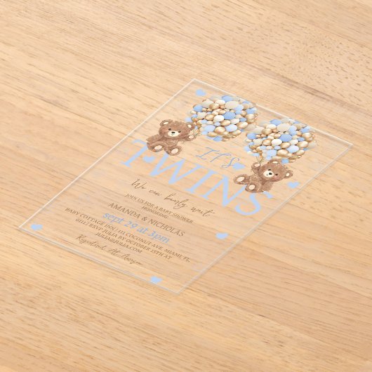 Twin Boys Blue Beer Baby shower Acryl Uitnodigingen (Laagn)