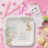 Twin Boys Blue Beer Balloons Baby shower Papieren Bordje (Feest)