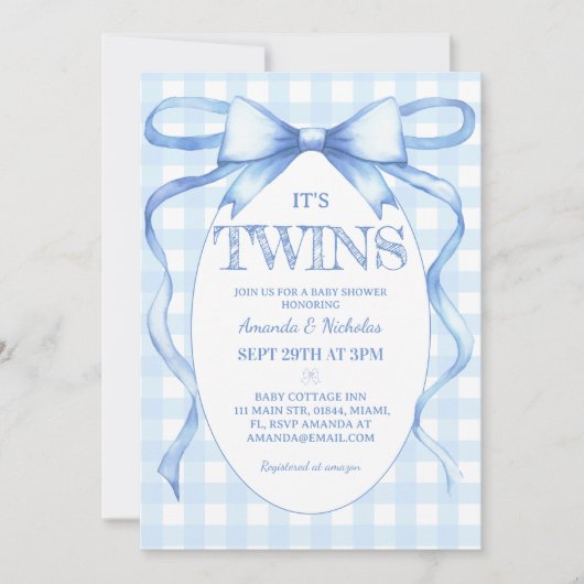 Twin Boys Blue Bow  Schattige Kaart (Voorkant)