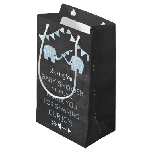 Twin Boys Blue Elephants Baby shower Hartelijk dan Klein Cadeauzakje (Voorkant Gekanteld)