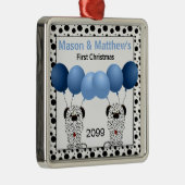 Twin Boys Blue First Kerstdalmatian Metalen Ornament (Rechts)