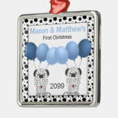 Twin Boys Blue First Kerstdalmatian Metalen Ornament (Links)