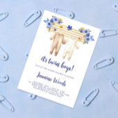 Twin Boys Blue Floral Boho Laundry Baby shower Kaart
