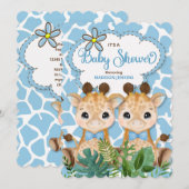 Twin Boys Blue Giraffe Oerwoud Baby shower Kaart (Voorkant / Achterkant)