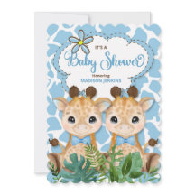 Twin Boys Blue Giraffe Oerwoud Baby shower