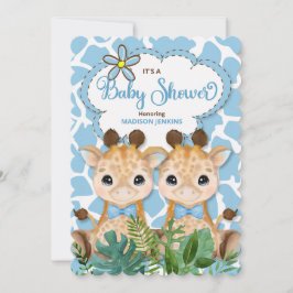 Twin Boys Blue Giraffe Oerwoud Baby shower Kaart