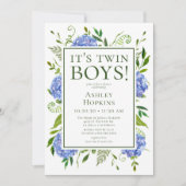 Twin Boys Blue Hydrangeas Baby shower Kaart (Voorkant)