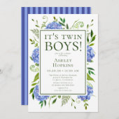 Twin Boys Blue Hydrangeas Baby shower Kaart (Voorkant / Achterkant)